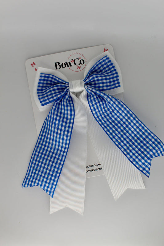 School Royal Blue Gingham Classic Tail Bow - Clip