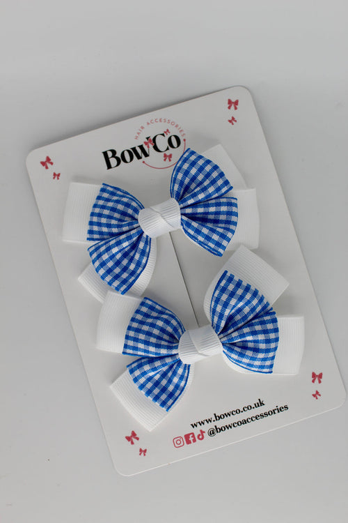 School Royal Blue Gingham Layer Bow Set - Clip