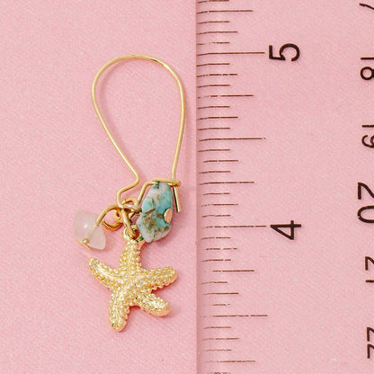 Sea Life Starfish Stone Drop Hoop Earrings