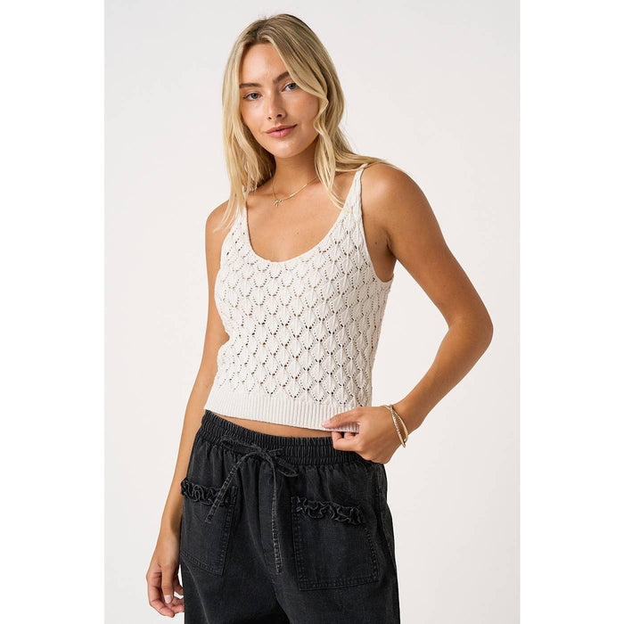 SHELL SWEATER KNIT CROPPED TANK TOP: WHITE / S-M-L(2-2-2)