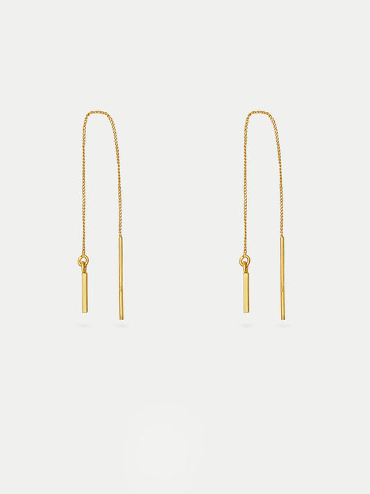 Sterling Silver Gold Plated Bar Thread Drop Earring | Gold-Image 1