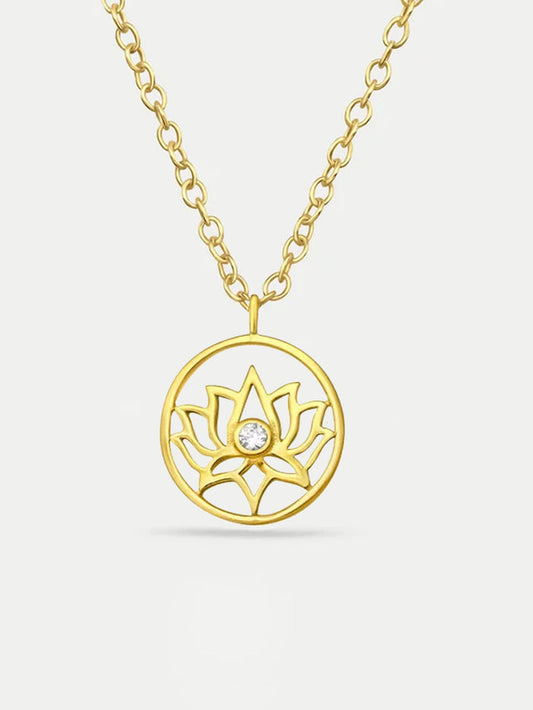 Sterling Silver Gold Plated Lotus Gem Pendant Necklace | Gold-Image 1