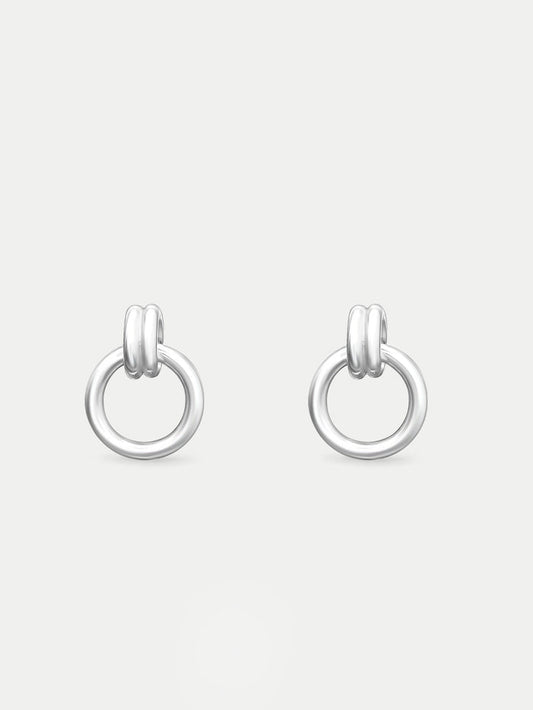 Sterling Silver Hanging Round Ear Studs | Silver-Image 1