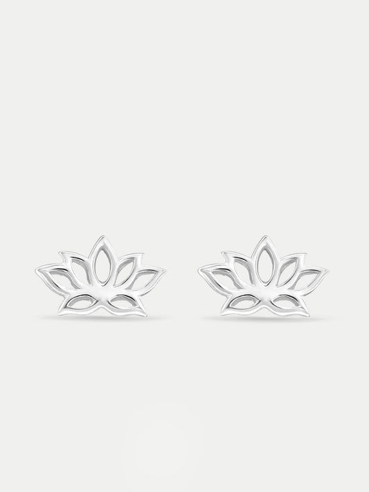 Sterling Silver Lotus Stud Earrings | Silver-Image 1