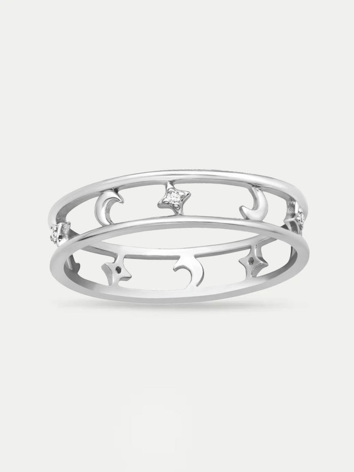 Sterling Silver Moon and Star Alternating Ring | Silver-Image 1