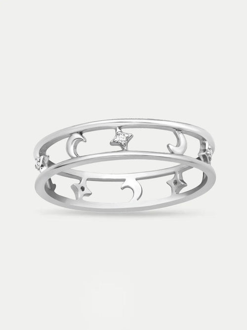 Sterling Silver Moon and Star Alternating Ring | Silver-Image 1