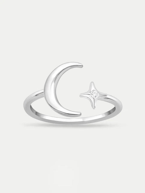 Sterling Silver Moon and Star Ring | Silver-Image 1