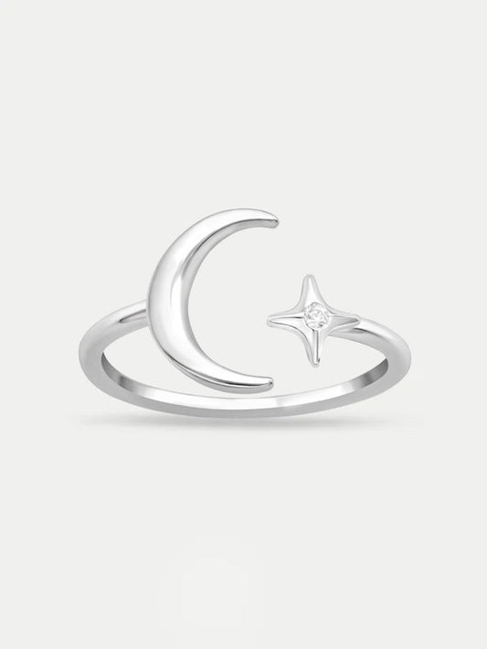 Sterling Silver Moon and Star Ring | Silver-Image 1