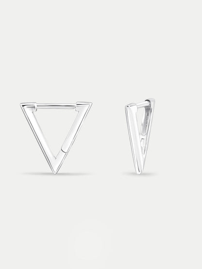 Sterling Silver Triangle Huggie Hoop Earrings | Silver-Image 2