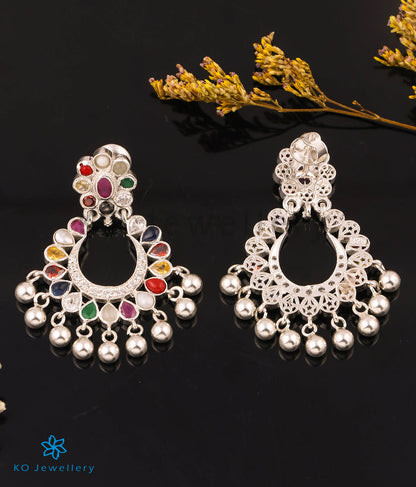 The Meghana Silver Navaratna Chand Bali (Bright Silver)