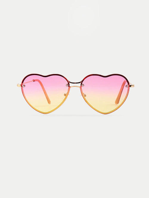 Thin Heart Frame Sunglasses | Pink/Yellow-Image 1