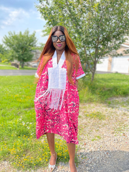 Tori Bubu Ankara Short Dress  01 - Pink and white