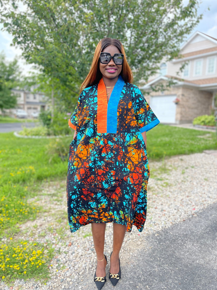 Tori Bubu Ankara short Dress 02 - Blue and Orange