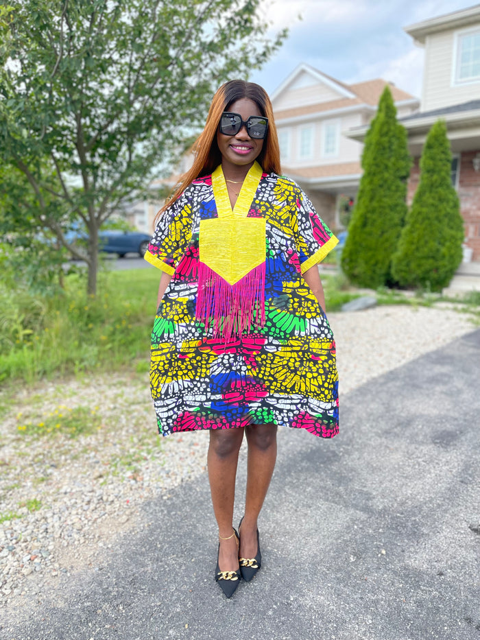 Tori Bubu Ankara Short Dress  03 - Yellow and MultiC