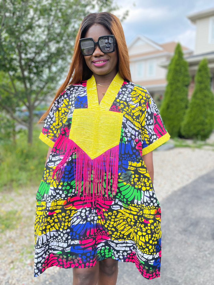 Tori Bubu Ankara Short Dress  03 - Yellow and MultiC