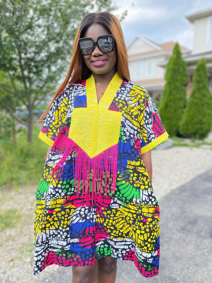 Tori Bubu Ankara Short Dress  03 - Yellow and MultiC