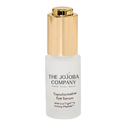 Transformative Eye Serum bottle with gold cap on a white background.