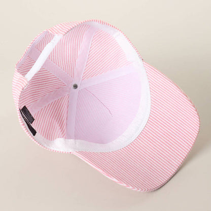 USA Letter Patch Striped Trucker Hat 
: PINK