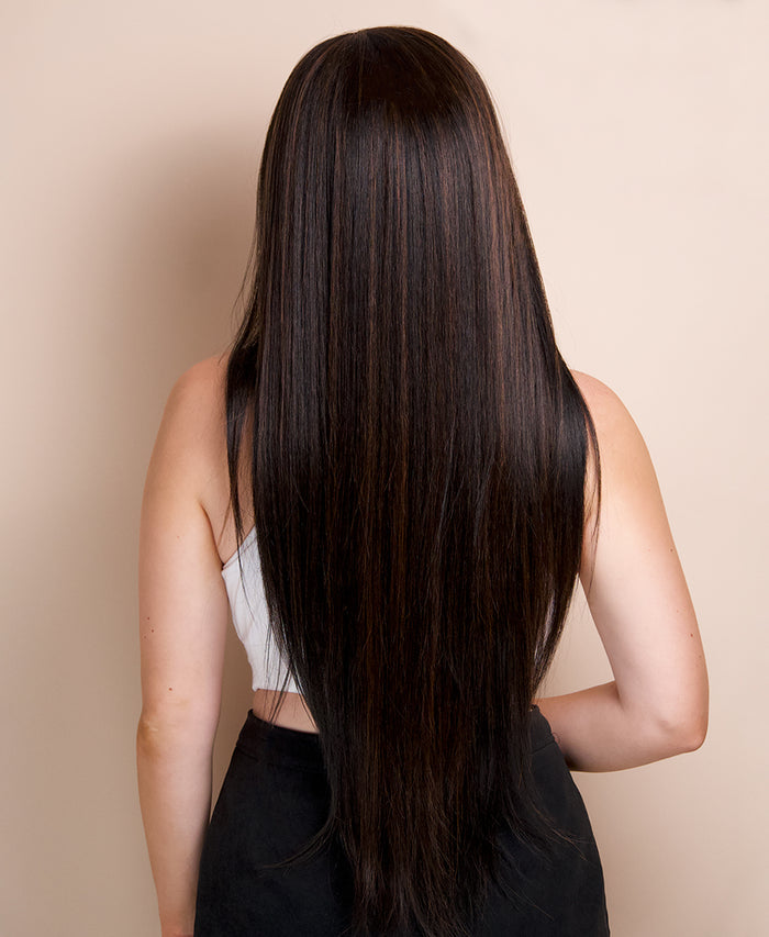 vegan fiber long layered wig - 32" dark highlights.
