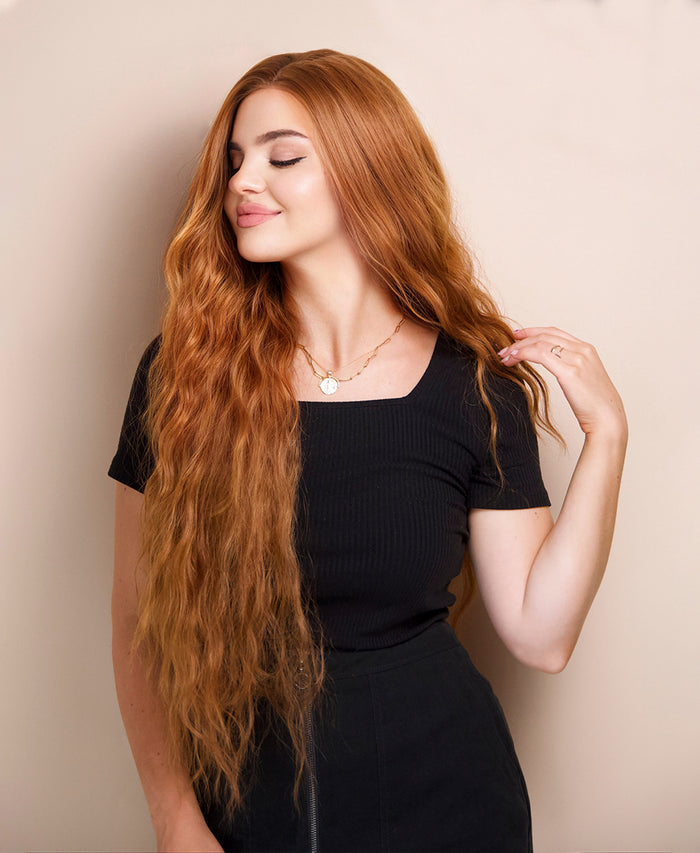 vegan fiber mermaid waves wig - 32" ginger.