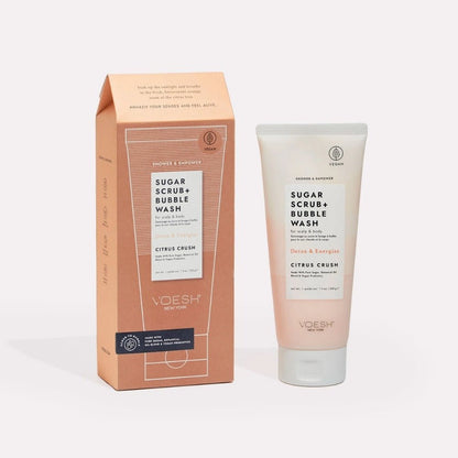 Voesh Sugar Scrub & Bubble Wash - Citrus Crush 210g - Beauty Tribe