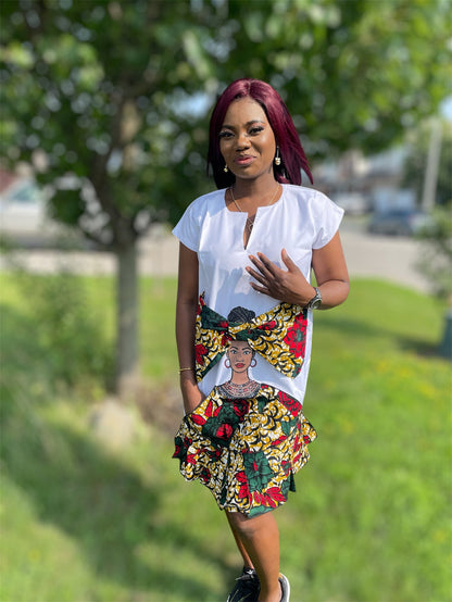 White Afrocentric Dress with Ankara Print
